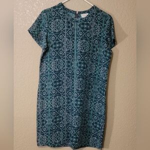 Adrienne Vittadini Green,Navy and White Colored Cap Sleeve Dress